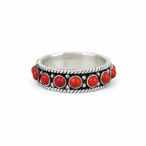 Anillo de Coral Rojo al por Mayor, Plata de Ley 925, Hecho a Mano, Anillo de Eternidad Completo, Anillo Apilable, Joyería Minimalista para Mujer - Product Image 1