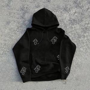 Sudadera con Capucha Negra de Poliéster para Hombre con Estampado Gráfico de Cruz Blanca, Ropa al por Mayor OEM ODM - Product Image 1