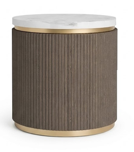 Nara Side <b>Table</b> <b>Solid</b> Mindi <b>Wood</b> with White Stone <b>Top</b> Round Nightstand Luxury End <b>Table</b> for Living Room Bedroom Furniture - Product Image 1