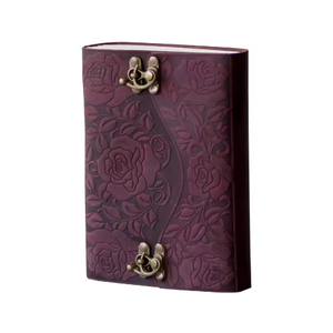 Cuaderno de bocetos antiguo hecho a mano, de cuero genuino, con estampado de flores de jardín en morado, con cierre en C, diario de cuero suave vintage, cuaderno clásico. - Product Image 5