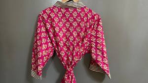 Kimono de Algodón con Estampado Floral Indio, Túnica de Playa, Ropa Informal Boho, Secado Rápido, Cuello en V, para Primavera/Verano - Product Image 2