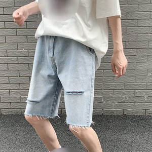 กางเกงยีนส์ขาสั้นผู้ชายสำหรับฤดูร้อน เอวกลาง ปักลาย ยืดได้ ขาดๆ ทรงสลิมตรง ผ้าฝ้าย 100% สไตล์วินเทจ สปอร์ต แฟชั่นสตรีทแวร์ - Product Image 5