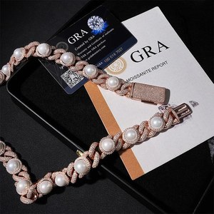 Collar de Eslabones Cubanos con Perlas de Agua Dulce y Moissanita, Chapado en Oro Rosa de 18K, Cadena de Plata Esterlina 925, Joyería Hip Hop, Regalo - Product Image 6