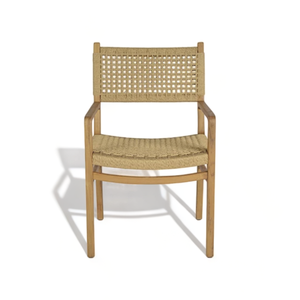 Chaise de jardin tressée, fauteuil de salle à manger d'extérieur, siège de patio avec structure en bois, mobilier d'extérieur minimaliste - Product Image 1