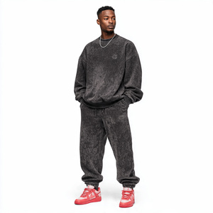Winter Acid Wash <b>Pullover</b> Tracksuit <b>Men</b> Jogger Stone Wash Hoodie Oversize Sweatpants Jogger Set Vintage Wash Baggy Tracksuit <b>Men</b> - Product Image 3