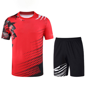 Men's Blue Sublimated Tennis Shirt With Pink Stripes And Black Shorts Set Crew Neck Short Sleeve Moisture Wicking <b>Athletic</b> Wear - Product Image 4