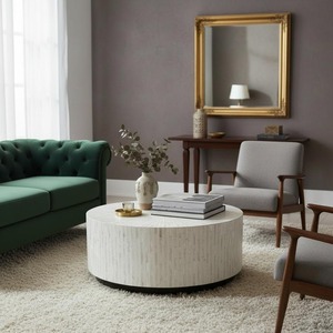 Table basse de luxe faite à la main en os incrusté, écologique, pour salon, style nordique minimaliste, décoration intérieure, artisanat unique, couleur personnalisable - Product Image 4