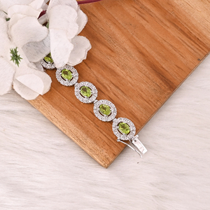 Premium Natural Green Peridot & CZ Bracelet in 925 Sterling <b>Silver</b> Handmade Luxury Jewelry Women & <b>Men</b> - Product Image 2