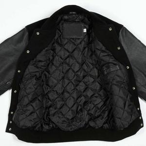 Classic Varsity Letterman Bomber <b>Jacket</b> Geometric Cartoon Patchwork Design Stand Collar Black Wool Body Sleeves Unisex <b>Winter</b> - Product Image 6