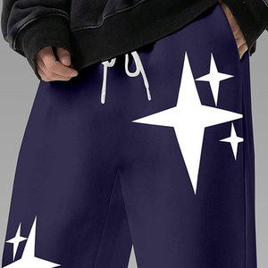 <b>Men's</b> <b>Navy</b> Blue Star Printed Sweatpants Elastic Waist Casual Loose Fit Midweight Cotton <b>Jogger</b> Pants Autumn Wear - Product Image 6