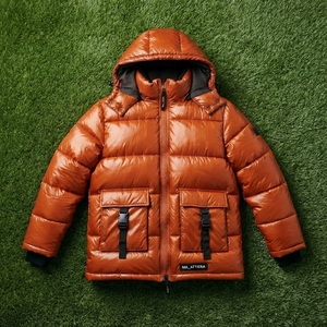 <b>Men</b> Orange Padded Hooded <b>Jacket</b> Glossy Quilted Warm <b>Utility</b> Pocket Zip Up Winter Coat OEM ODM Wholesale - Product Image 6