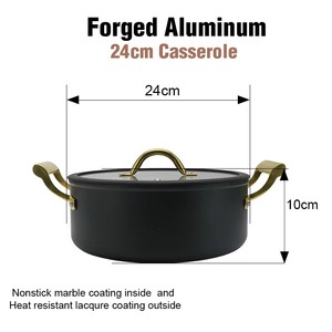Forged Aluminum Casserole Dish with black <b>ceramic</b> non stick coating & warm Toned Metallic Handles - Product Image 4