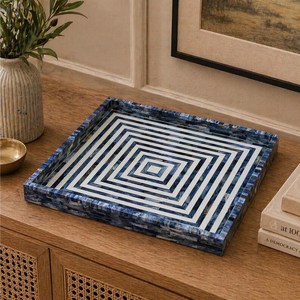 Bandeja de Servir Multifuncional Hecha a Mano con Incrustaciones de Hueso, Estilo Vintage, Diseño Moderno de Granja, Acabado Brillante, Hecha en India, Ramadán - Product Image 2