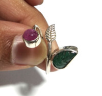 Bague en argent sterling 925 faite à la main avec émeraude et rubis naturels, design bohème de feuille fine, bijoux en argent pour femmes, à porter pour les fêtes