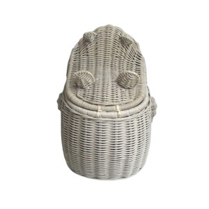 Handmade Hippopotamus Shaped Rattan Storage <b>Basket</b> <b>with</b> <b>Lid</b> for Kids Toy Organizer and Nursery Decoration - Product Image 2