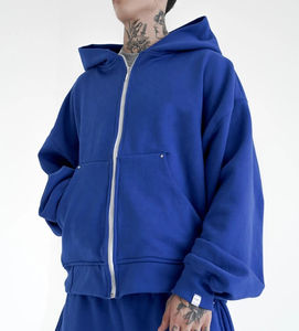 Ensemble de survêtement unisexe en coton épais, coupe oversize et courte, style streetwear, avec sweat à capuche zippé personnalisé OEM pour homme - Product Image 6