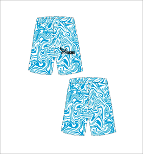 Pantalones Cortos de Baloncesto con Patrón de Remolino de Mármol Azul Claro y Blanco Personalizados, Transpirables, de Malla, para Entrenamiento Atlético, Ropa Urbana de Verano - Product Image 1