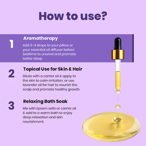 Aceite Esencial de Lavanda 100% Puro, Orgánico Certificado, Destilado al Vapor, Grado Aromaterapia, para Relajación, Reduce la Ansiedad, SQIN - Product Image 3