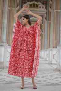 Vestido Largo Informal Bohemio para Mujer, Estampado Floral, Transpirable, Rojo, para San Valentín, 100% Algodón, ODM - Product Image 2