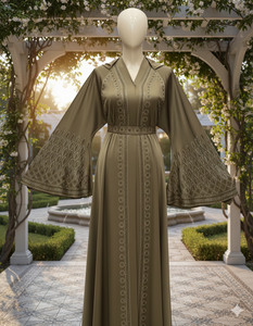 Abaya Marroquí Celestial Azul Celeste con Adornos Hechos a Mano, Túnica Transpirable de Poliéster Premium, Falda Larga con Intrincados Bordados de Cuentas de Cristal - Product Image 2