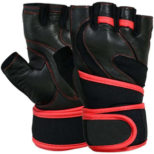 Fingerless Cowhide Leather Fitness Gloves with Integrated Wrist Wraps - Breathable Heavy Duty Gym Grips for Men & Women - Product Image 1