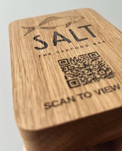 Premium Custom Logo Laser Engraved QR Code <b>Wooden</b> Rectangle Tabletop Menu Holder Eco Friendly Signs Display Stand Antique Modern - Product Image 3