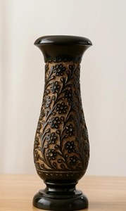 Embossed Floral Wooden <b>Vase</b>: Vintage Style Decorative Flower Holder - Product Image 4