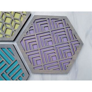 En gros, dessous de plat en bois écologique géométrique, ajouré personnalisé, résistant à la chaleur, antidérapant, hexagonal, pour marmite chaude et comme set de table - Product Image 6