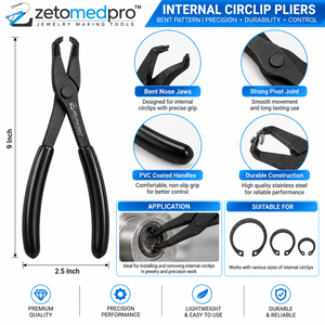 Alicates para Anillos de Retención Internos, Diseño Curvo, Acero Inoxidable, Mangos Recubiertos de PVC, 9 Pulgadas, Herramienta para Joyería, ZetomedPro - Product Image 2
