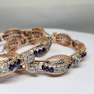 Elegant 14K Rose <b>Gold</b> 10.80 Ct Lab Grown Natural Diamond <b>Bangle</b> Blue Stone HI Color SI Purity IGI Certified Womens Ethnic - Product Image 5
