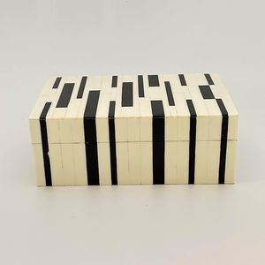 Modern Black White Resin Craft Inlay MDF Storage Box Handcrafted Organizer for Tabletop Home Office Decor - Product Image 2