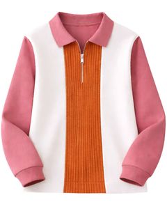 Customized <b>Women</b> <b>Quarter</b> <b>Zip</b> Sweatshirt Pink And Orange Color Block Rib Panel Fleece Pullover Casual Winter Warm Streetwear Top - Product Image 1
