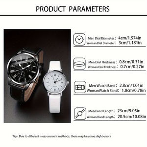 Casual Fashion Quartz Couple <b>Watch</b> Analog Leather Wrist <b>Watch</b> & Matching Heart Necklaces, 192033 - Product Image 5