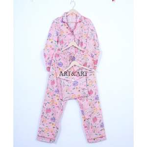 Meilleures ventes - Nouvelle conception - Robe de nuit d'été - Ensemble de pyjama en coton à imprimé floral pour femmes - Disponible en différentes tailles - En provenance d'Inde - Product Image 5