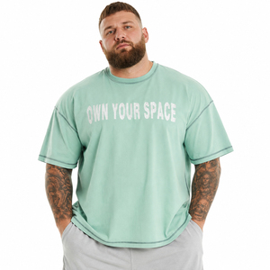 Plus Size Men's T-Shirt Short Sleeve O-Neck Cotton Jersey Casual Tee Letter Embroidered Front Contrast Seam Men Oversized Tee - Product Image 1