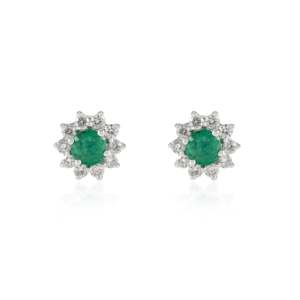 18K White Gold Round Halo Diamond Emerald Drop Stud <b>Earrings</b> - Product Image 4