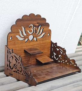 Handcrafted Wooden Pooja <b>Mandir</b> Home Temple with OM Lotus Cutwork & Floral Jali – Wall Mounted | 27x29x21 cm - Product Image 3