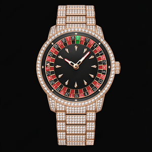 Reloj de Pulsera de Lujo con Diamantes en Oro Rosa, Diseño de Ruleta, Reloj de Diseñador Premium, Accesorio de Moda con Cristales - Product Image 1