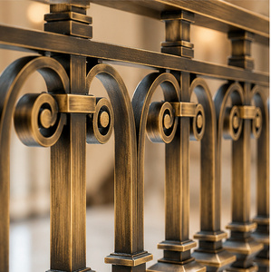 Barandilla Clásica de Bronce con Motivos de Espiral Rizado, Collares Escalonados y Pasamanos Decorativos para Escaleras - Product Image 4