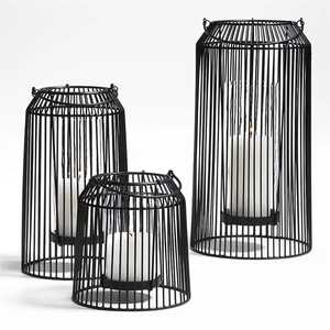 Nordic <b>Black</b> Metal Wire Cylinder <b>Candle</b> Holder Modern Wire Cage <b>Lantern</b> <b>With</b> Glass Hurricane Tube For Tabletop Centerpiece - Product Image 4