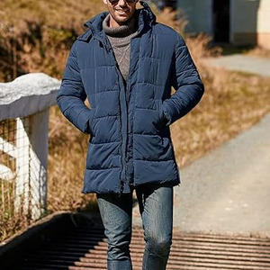 Manteau d'hiver pour homme, veste matelassée extra longue, imperméable, parka épaisse, vêtements d'extérieur isolés avec capuche amovible, chaud pour le temps froid - Product Image 2