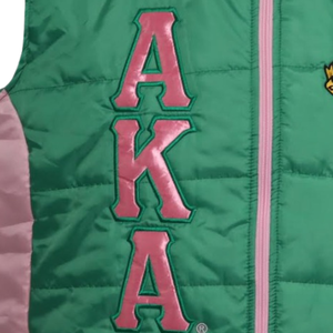   Chaleco Acolchado Rosa y Verde para Mujer, Estilo Sorority, Chaqueta sin Mangas, Ligera, Cálida, Informal, Estilo Griego, para Exteriores - Product Image 5