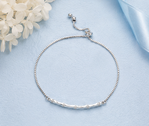 925 Sterling <b>Silver</b> Rhodium Plated CZ Curved Bar <b>Bracelet</b> <b>Adjustable</b> Box Chain Minimalist Diamond-Look <b>Bracelet</b> for Women Fine - Product Image 1