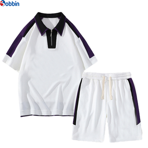 Conjunto Corto Personalizado para Hombre, Estilo Deportivo Casual Juvenil, Camiseta con Solapa de Manga Corta, Traje Deportivo, Conjunto para Correr, Media Manga, Tejido Terry - Product Image 3