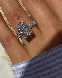 14K 18K Gold <b>Silver</b> Plated Halo <b>Solitaire</b> Modern Bridal Wedding <b>Ring</b> IGI Certified 4 Carat Radiant Cut Lab Grown Engagement <b>Ring</b> - Product Image 1