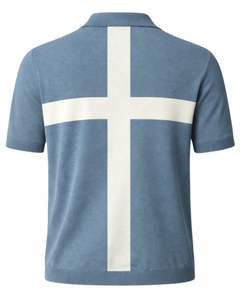 เสื้อโปโลถักลายขวางสีน้ำเงินขาวแบบกำหนดเองสำหรับผู้ชาย แขนสั้น ชายเสื้อแบบริบ ทรงเข้ารูป สวมใส่สบาย ผลิตจากผ้าฝ้ายผสม - Product Image 5