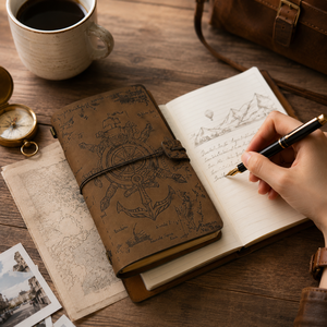 A6 Vintage Nautical Leather Journal Cover Retro Embossed Map Traveler's Notebook Shell Travel <b>Notepad</b> with Zipper Pocket Wholesa - Product Image 2