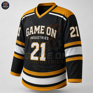 Newest Trendy Team Wear Premium Quality Best Supplier OEM ODM Service Custom Black Gold Ice Hockey Jersey and Pants Sets - Product Image 6
