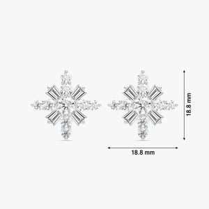 Boucles d'oreilles clous flocon de neige en or blanc 14 carats avec diamants de laboratoire taille baguette conique certifiés IGI, bijoux fins et tendance pour femme - Product Image 2