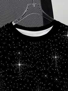 T-shirt graphique à strass pour homme, manches courtes, à pois scintillants, streetwear, marque personnalisée, faible MOQ - Product Image 5
